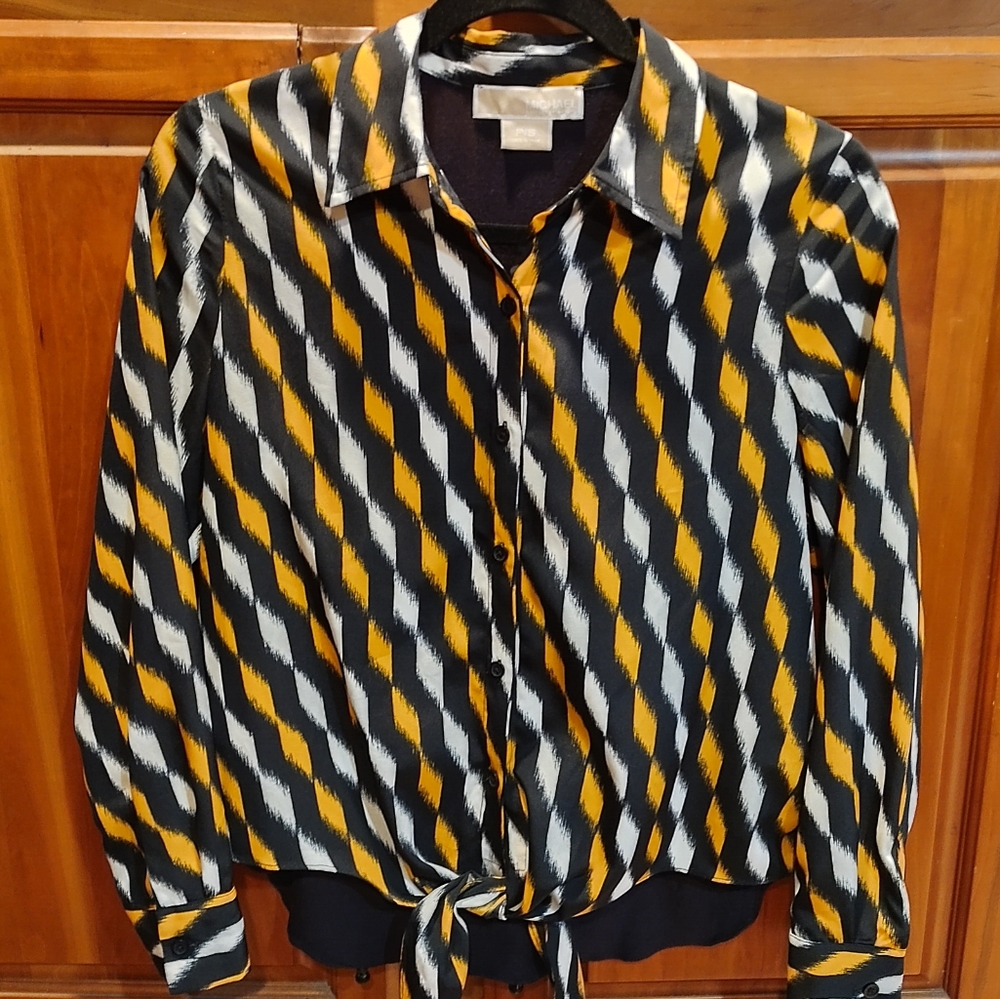 MICHAEL Michael Kors Button Down Tie Blouse